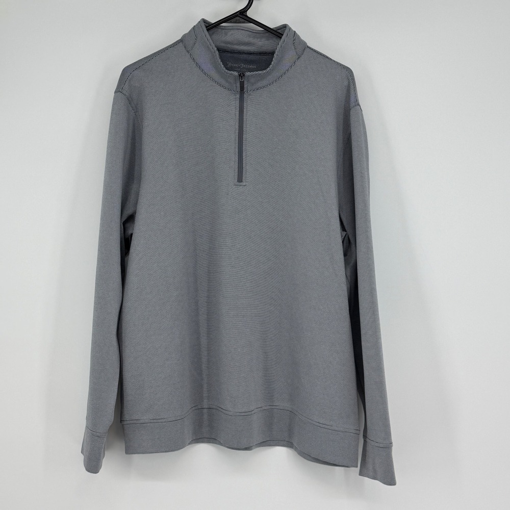 Hickey Freeman Quarter Zip Pullover‎ Gray Stretch Striped Knit Mens XL Golf